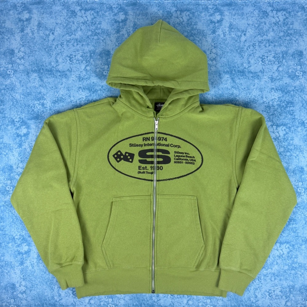 Stussy International Corp Full Zip Hoodie Lime Green Mens Medium fits Large